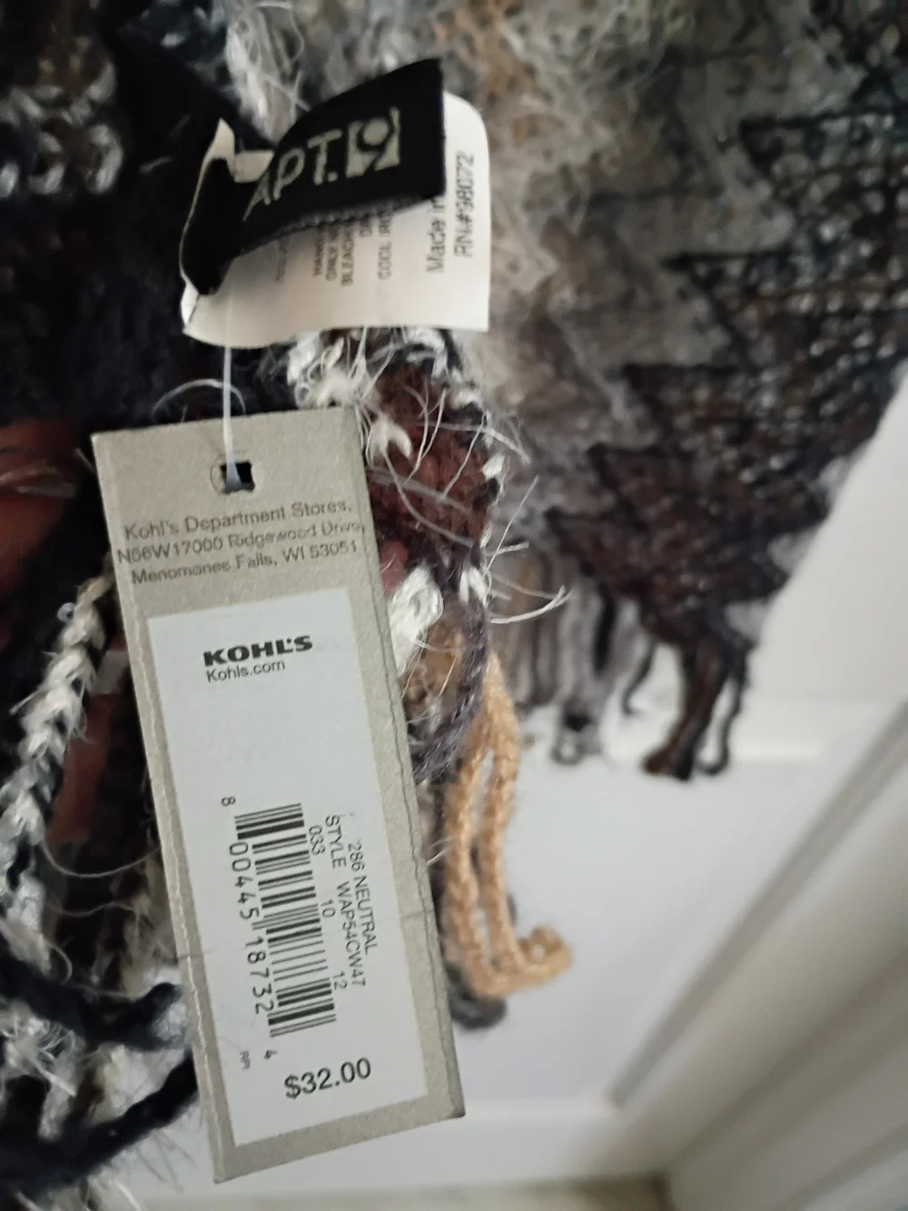 Kohl's Neutral Fringe Infinity Scarf in Cream, Brown & Black. NEW